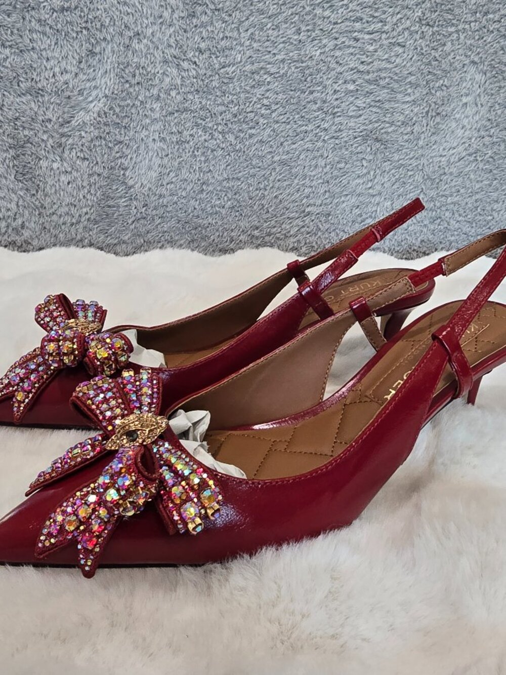 KURT GEIGER Women's Belgravia Bow Slingback Pumps Red Patent Leather Sizes NEW